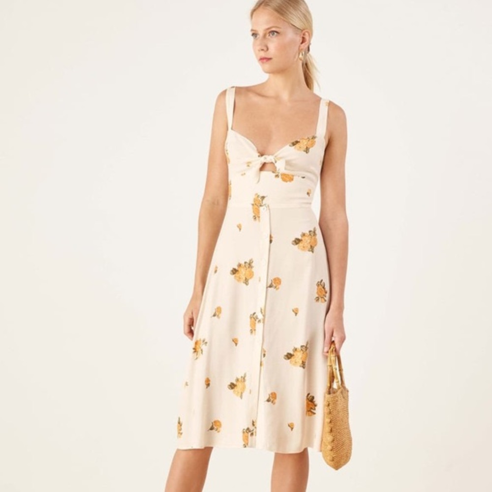 Reformation Frankfurt Midi Dress Floral Tie Front Size 4